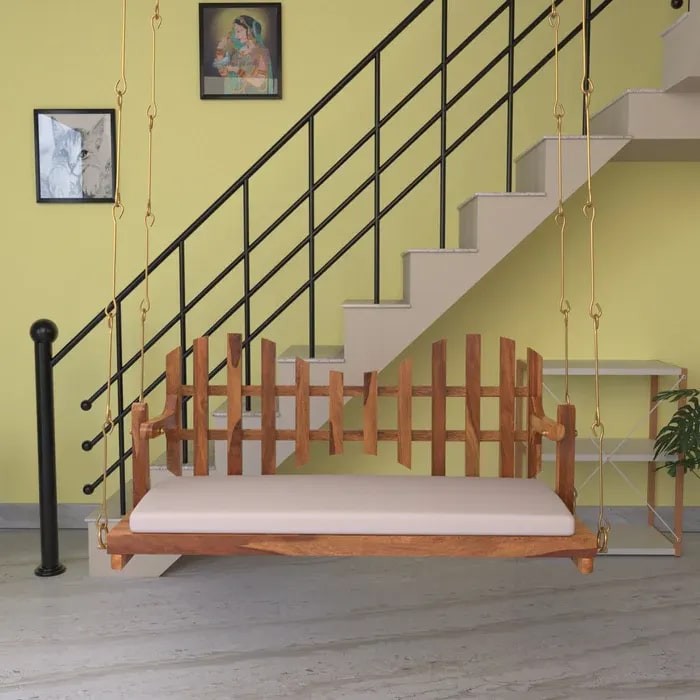 Classic Adorable New Cross Square Back Handmade Teak Wood Swing Patio Hammock Jhula Traditional Style