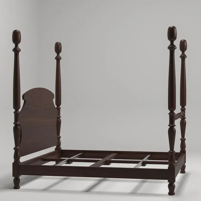 Classic French Royal Hand Carved Teak Wood Poster Bed with 2 Bedside Tables Elegant Vintage Style Bedroom Set, view 2