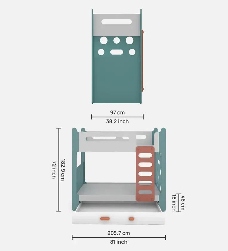 Climbr Handmade Teak Wood Bunk Bed with Storage for Kids Solid & Sturdy Space-Saving, view 3