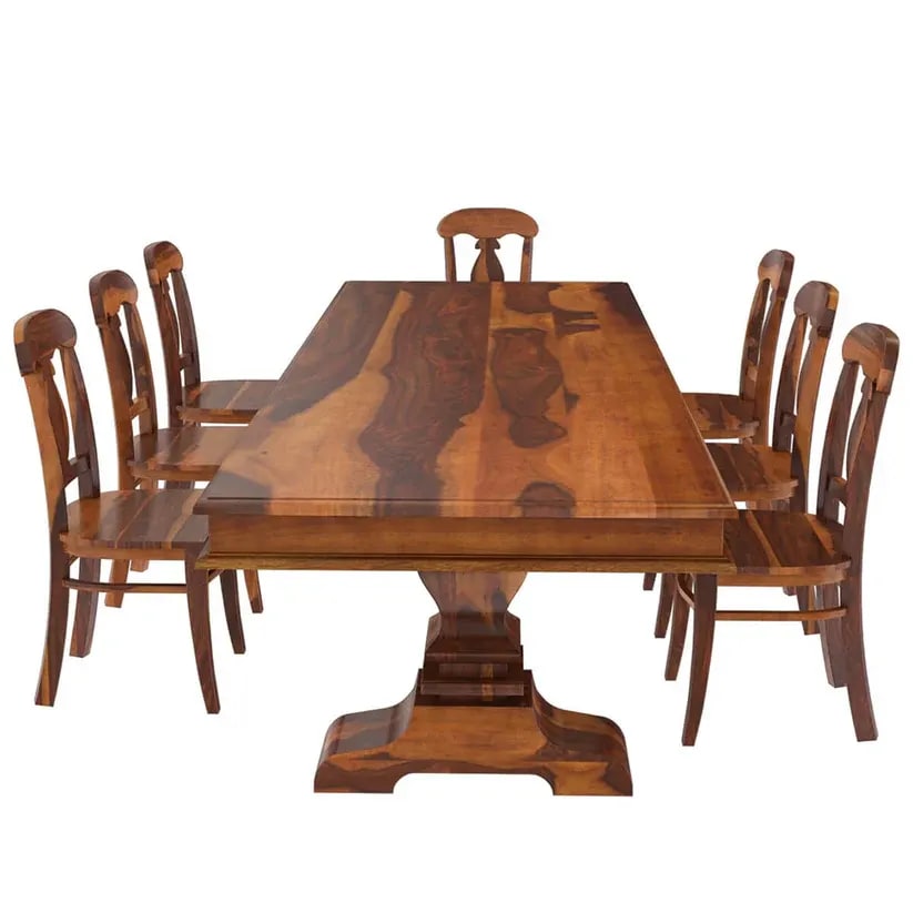 Coral Handmade Teak Wood 8 Seater Rectangular Dining Table Set Eco-Friendly for Rustic Dining Rooms, view 3
