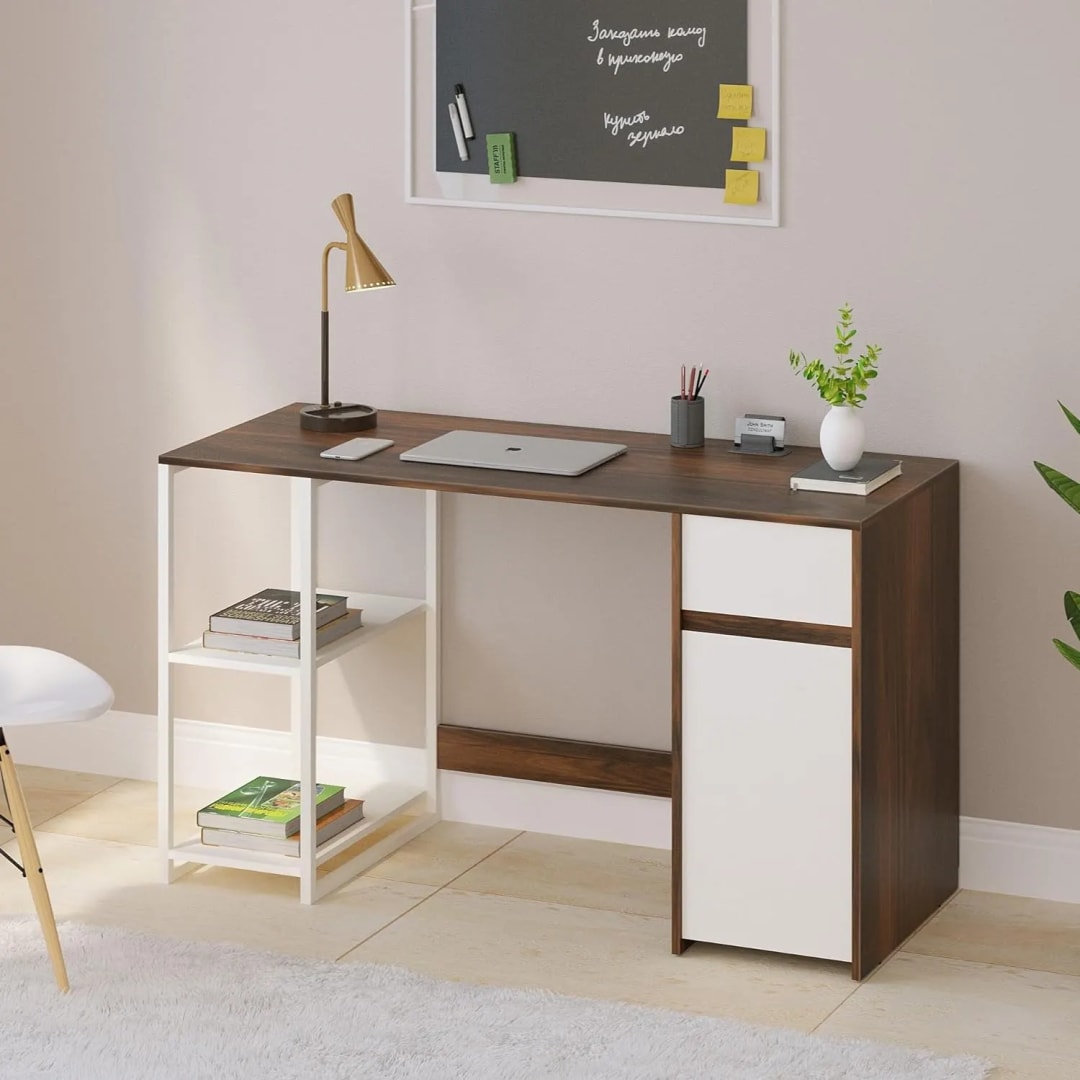 Corbyn Handmade Scholar Study Laminated Board Top Office Computer Table Desk with Drawer Shelves Storage for Adults Kids Students