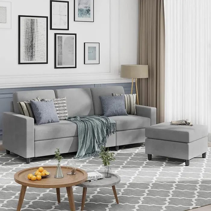 Cosy L-Shaped Sectional 3 Seater Sofa Set With Ottoman Elegant Living Room Furniture for Comfort and Style, view 2
