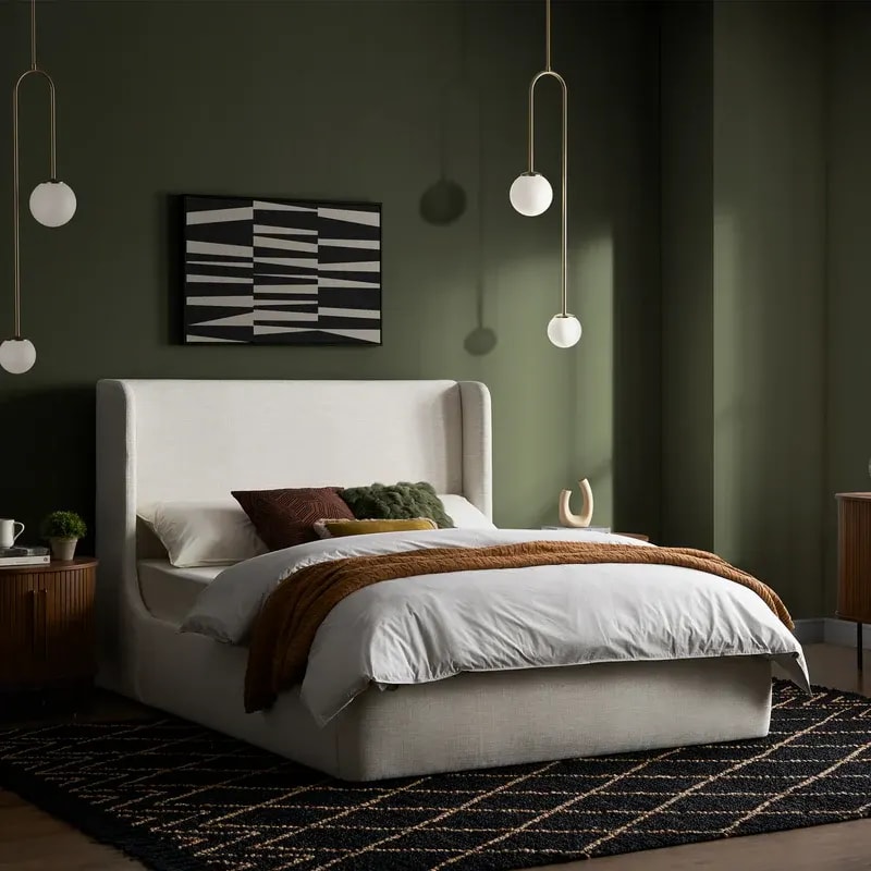 Dalton Teak Wood High Back Upholstered King Size Bed, view 2