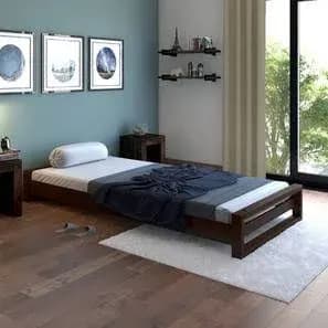 Dark Walnut Handmade Teak Wood Rectangular Single Bed Solid Teak Wood Frame, Rustic Elegance, Durable and Stylish Bedroom