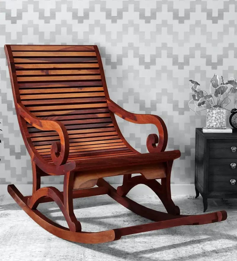 Duke Handmade Teak Wood Rocking Chair with Honey Finish
