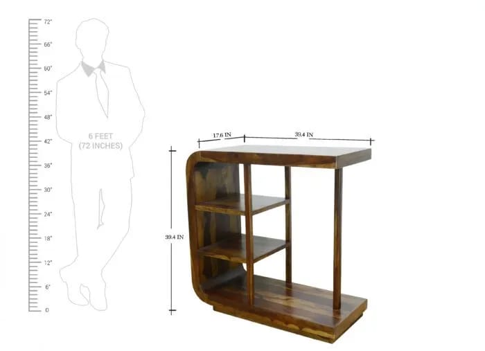 Curve Edge Handmade Teak Wood Bar Cabinet Stylish Liquor and Wine Storage Cabinet for Glasses and Bottles Modern (Walnut Oak Finish), view 3