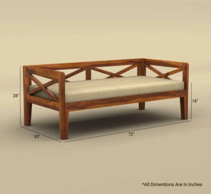 Edward Handmade Rectangular Teak Wood Diwan Bed for Living Room Bedroom (Honey Finish), view 2