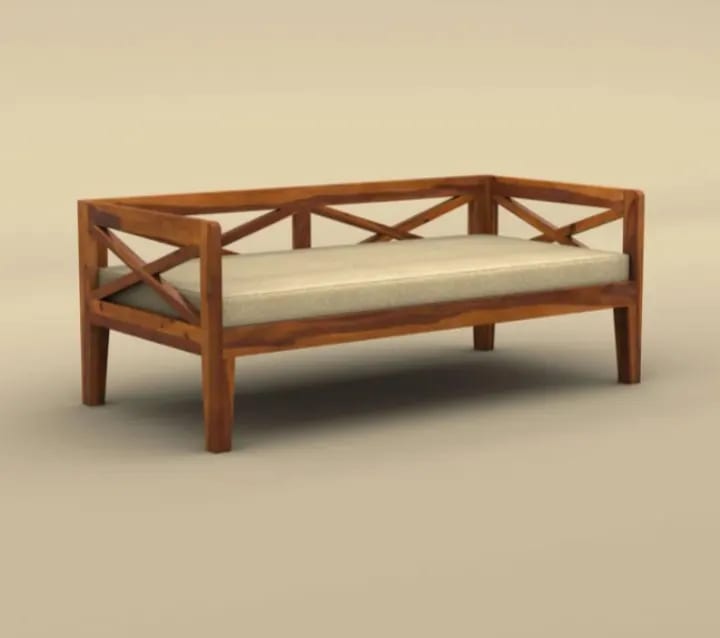 Edward Handmade Rectangular Teak Wood Diwan Bed for Living Room Bedroom (Honey Finish), view 3