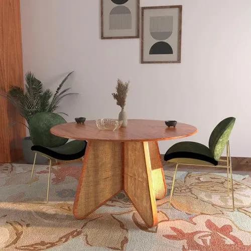 Eensy Rattan Round Coffee Table in Teak Wood Stylish Centerpiece for Modern Dining Room