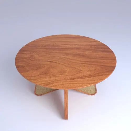 Eensy Rattan Round Coffee Table in Teak Wood Stylish Centerpiece for Modern Dining Room, view 2