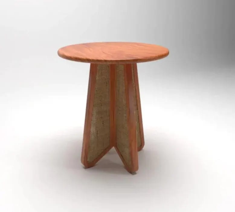 Eensy Rattan Round Teak Wood Side Table Stylish & Functional for Living Room or Bedroom, view 2