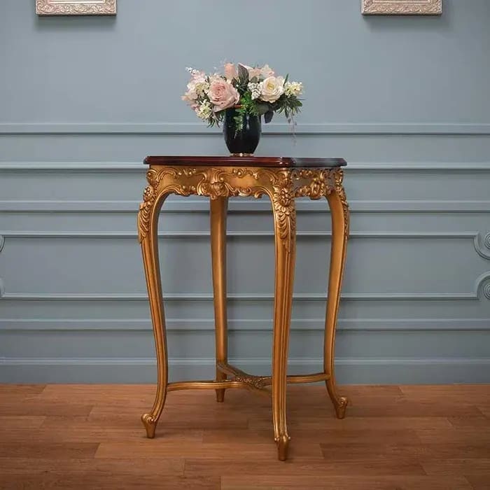 Elegant Carved End Table in Teak Wood Handcrafted Decorative Side Table for Living Room & Rustic Home Decor