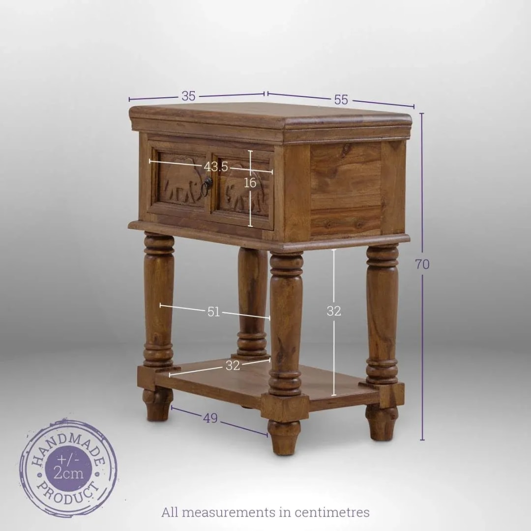 Elephant Design Handmade Teak Wood Bedside Table Rustic Nightstand, Small Wooden Accent Table for Bedroom, Living Room, view 2