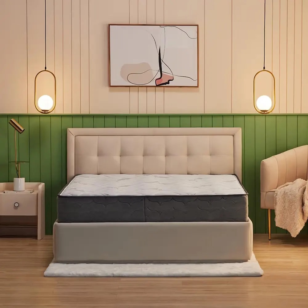 Elevate Teak Wood King Size Bed Luxurious Upholstered Tufted Design Solid Wood Frame