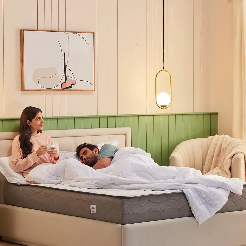 Elevate Teak Wood King Size Bed Luxurious Upholstered Tufted Design Solid Wood Frame, view 4