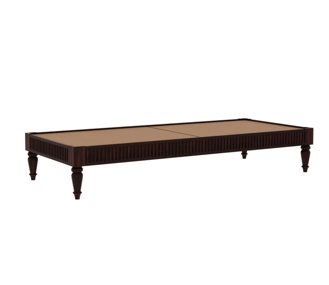 Emphasis Designer Handmade Rectangular Teak Wood Diwan Bed for Living Room Bedroom Walnut Finish, view 4