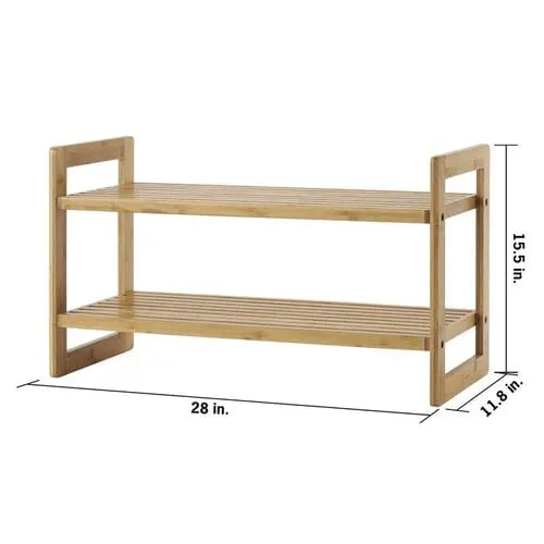 Esmalte Handmade Solid Sheesham Wood Shoe Rack with 2-Tier Shelves Space-Saving Entryway & Hallway Shoe Organizer, view 4