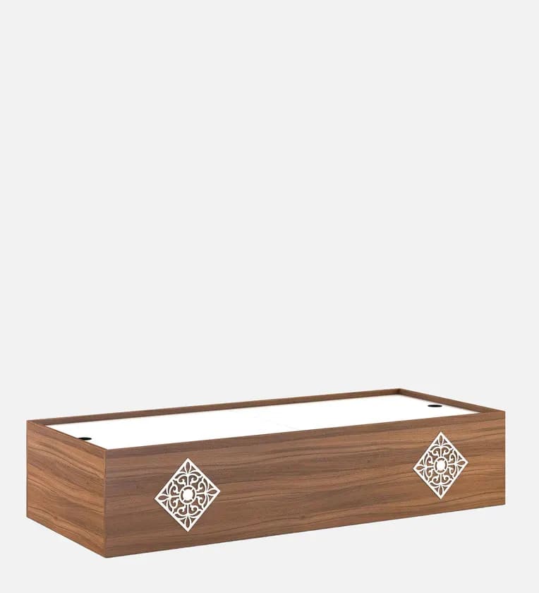 Exotic Printed Design Handmade Rectangular Teak Wood Diwan Bed with Storage for Living Room Bedroom, view 2