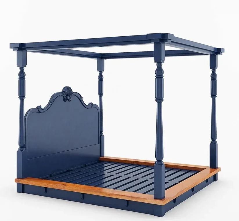 Florentina Royal Handmade Teak Wood Poster Bed Set ( Blue ), view 5