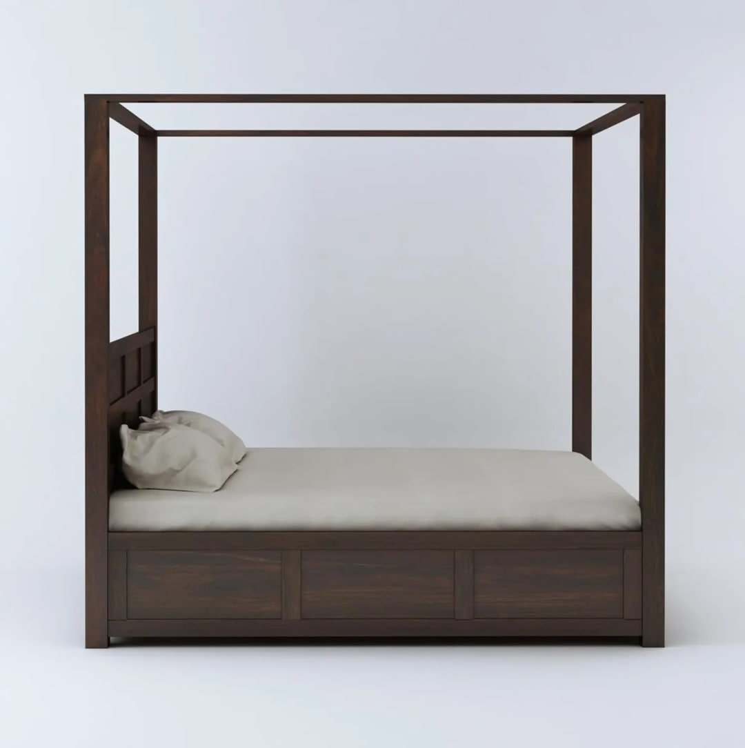 Flyer Royal Handmade Teak Wood Poster Bed with Matching 2 Bedside Table ( Walnut Finish ), view 2
