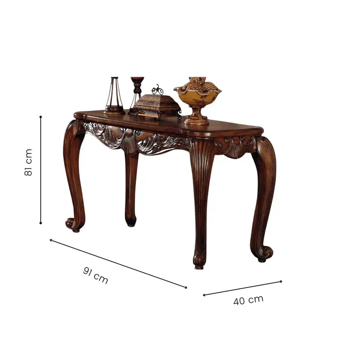 Furzy Hand Carved Teak Wood Console Table Royal Beautiful Design, Luxurious Home Decor for Living Room or Entryway, view 5
