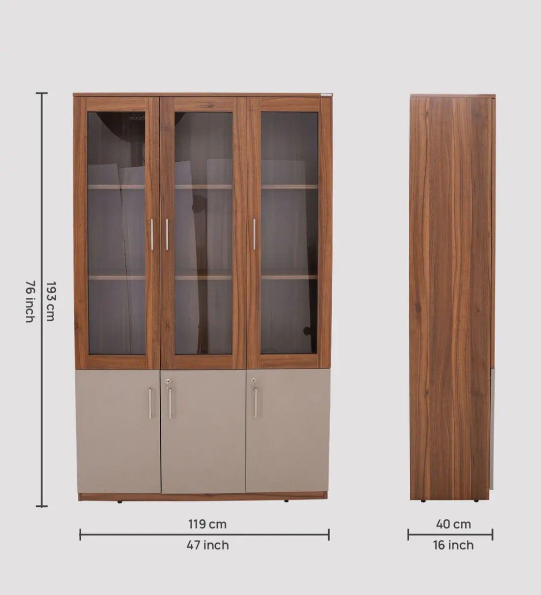 Genting Engineered Wood Handmade Bookshelf Rack for Library Home or Office Spiced Acacia with 3 Door, view 2