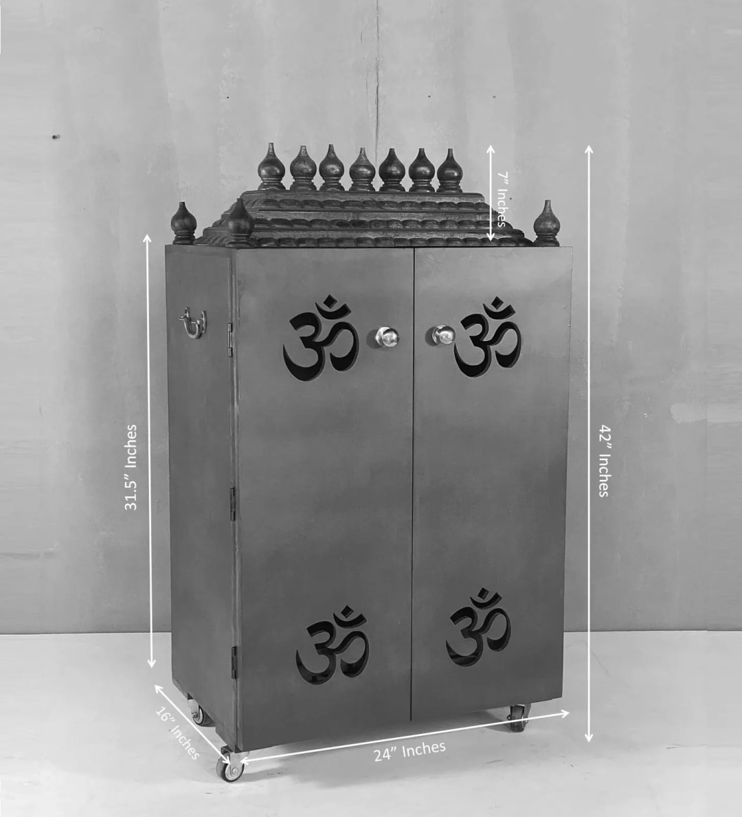 Gopuram Traditional Handmade Wooden Pooja Temple with Wheels for Daily Prayers (Honey Finish), view 4