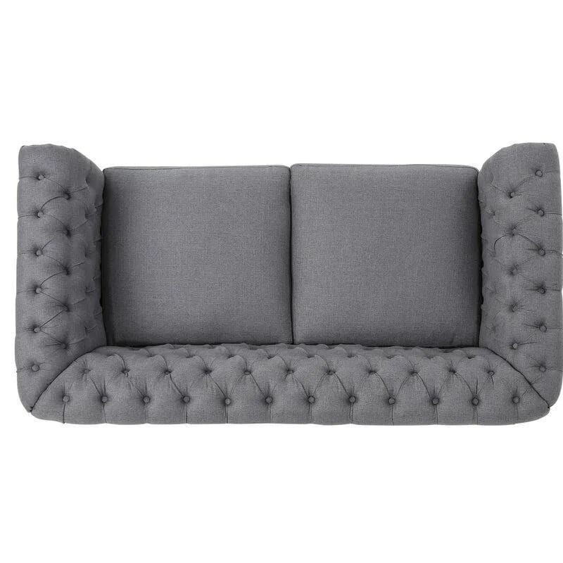 Graceful 2-Seater Velvet Fabric Button Tufted Rolled Arm Chesterfield Sofa ( Grey ), view 5