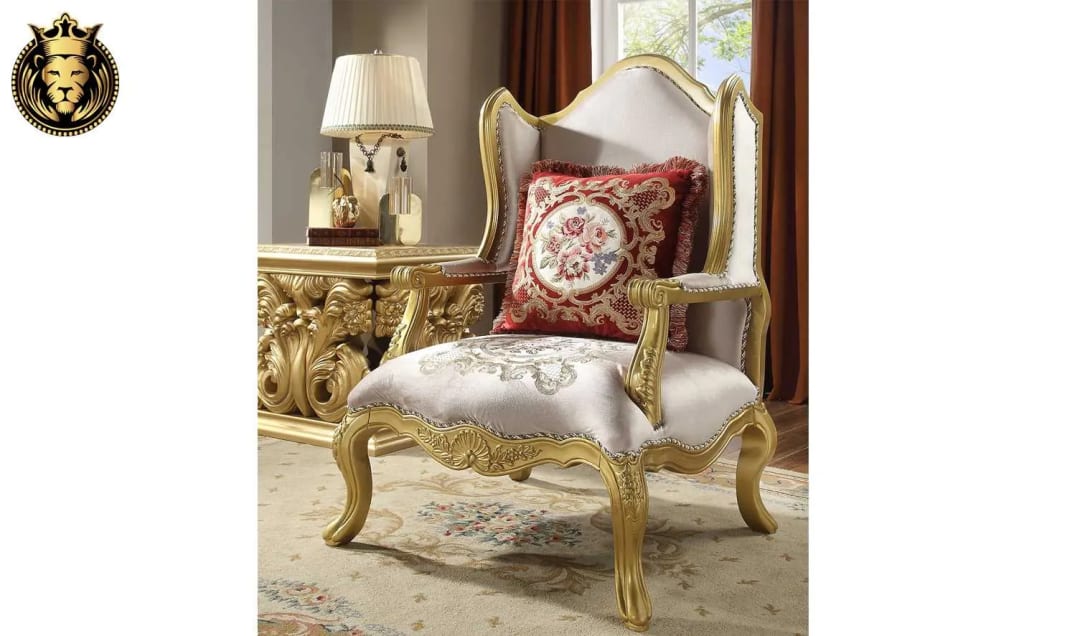 Hand Carved European Style Teak Wood Royal Sofa Set 3+2+1 with Coffee Table & 2 Side Tables Luxury Golden Finish Living Room, view 4