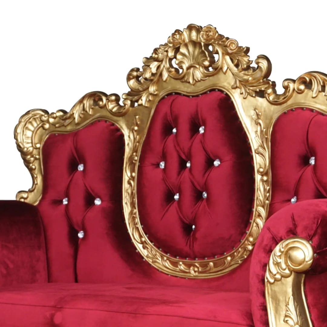 Hand-Carved Teak Wood 2-Seater Chaise Lounge Love Seat Luxurious Wedding with Golden Finish ( Red ), view 4