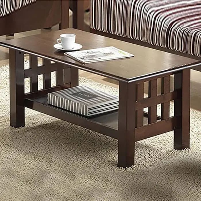 Sepia Handmade Mango Wood Rectangular Center Table in Walnut Finish Rustic Living Room with Storage
