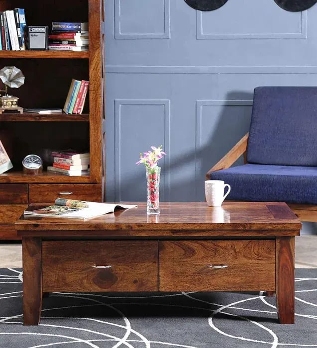Handmade Solid Sheesham Wood Coffee Table Rustic & Modern Design for Living