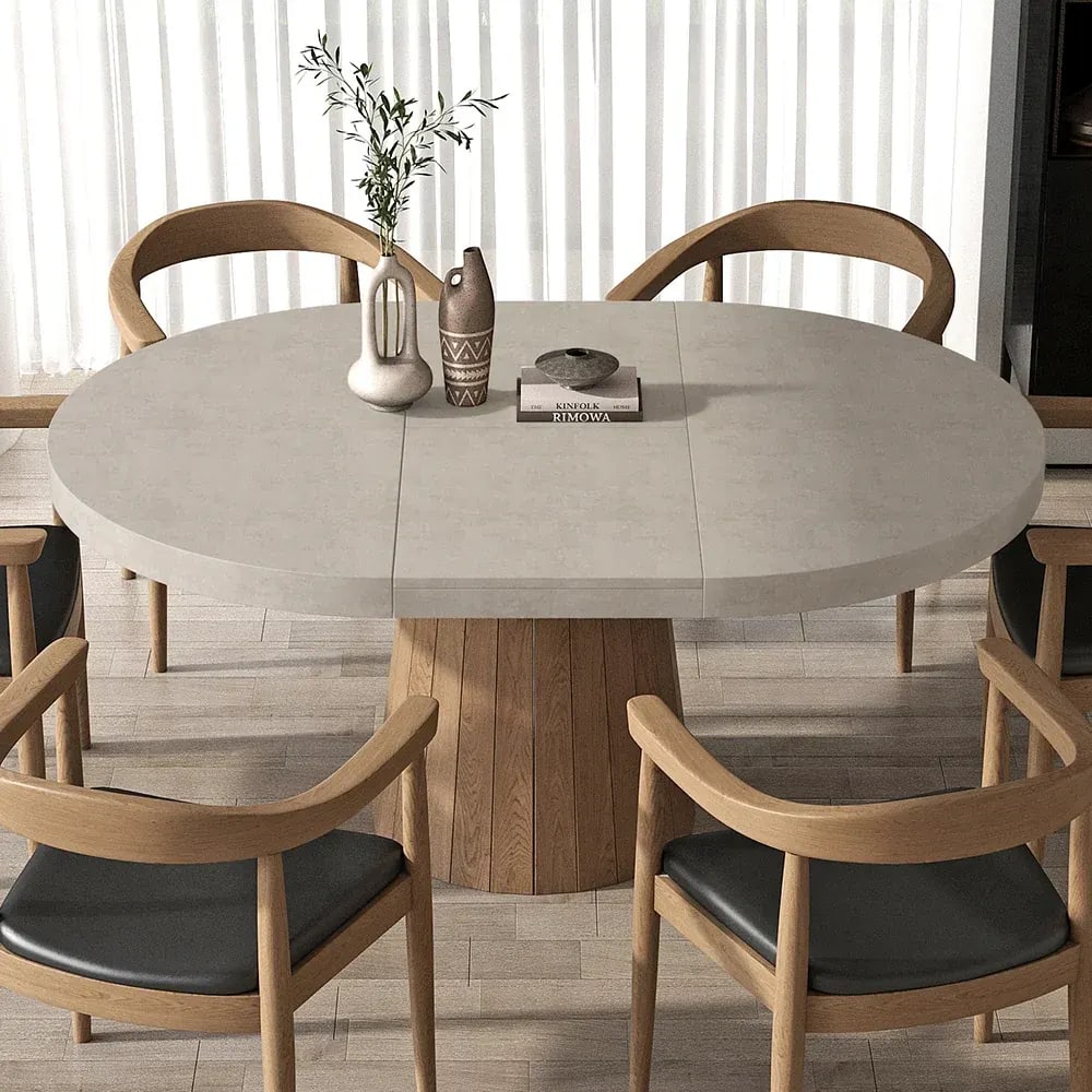 Extendable Handmade Teak Wood 4 Seater Round Dining Table Set Modern Space-Saving for Dining Room, Kitchen, view 2