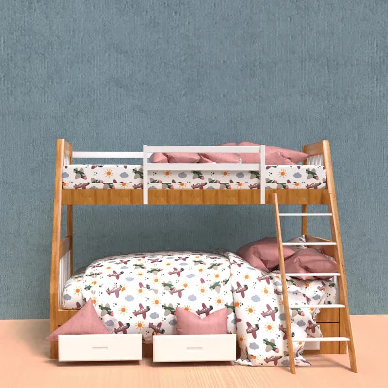 Handmade Teak Wood Bunk Bed with 3 Drawers Classic Space-Saving Stylish Wooden Bunk Bed for Kids' Bedroom