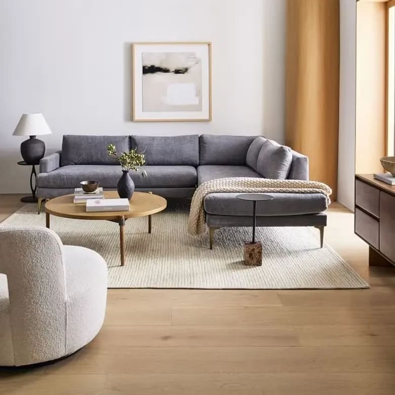 Andes Handmade Teak Wood & Velvet Fabric 5 Seater Sectional Sofa Set Luxury Modern Living Room, Durable and Comfortable Design