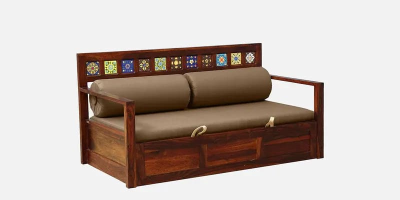 Heroic Handmade Teak Wood Pull Out Sofa Cum Bed Honey Finish, view 5