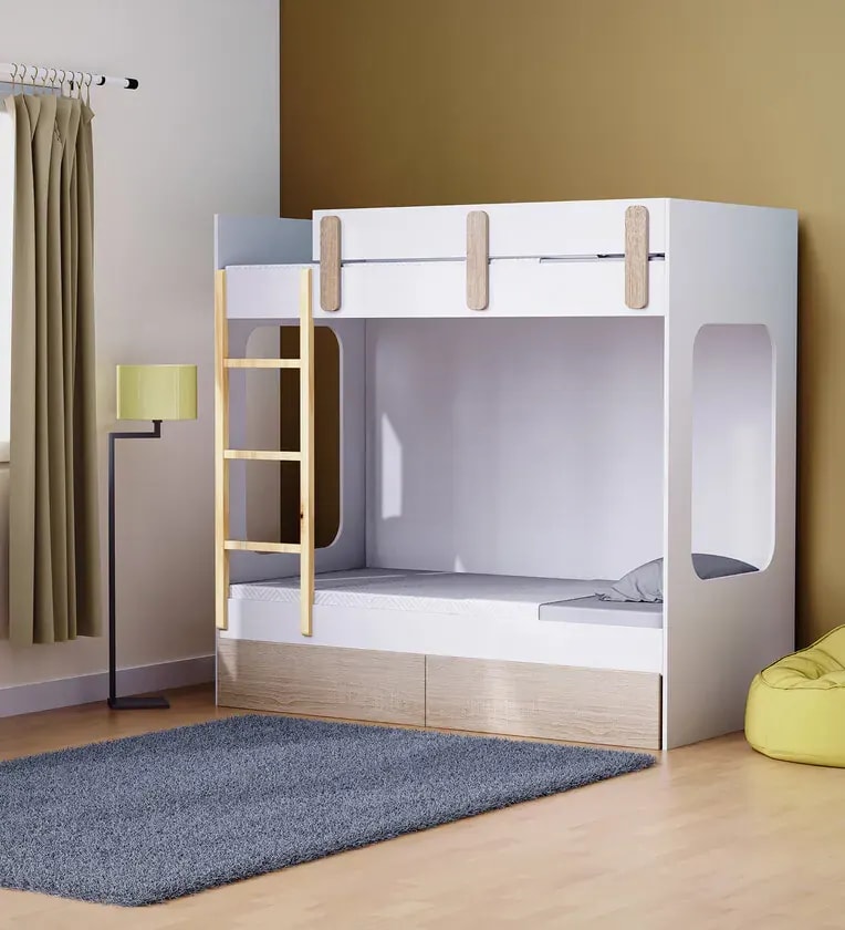 Housemates Handmade Teak Wood Bunk Bed With Drawer Storage