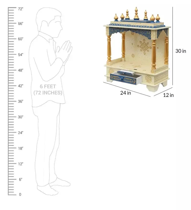 Indian Culture Traditional Handmade Wooden Pooja Temple for Daily Prayers (White), view 5