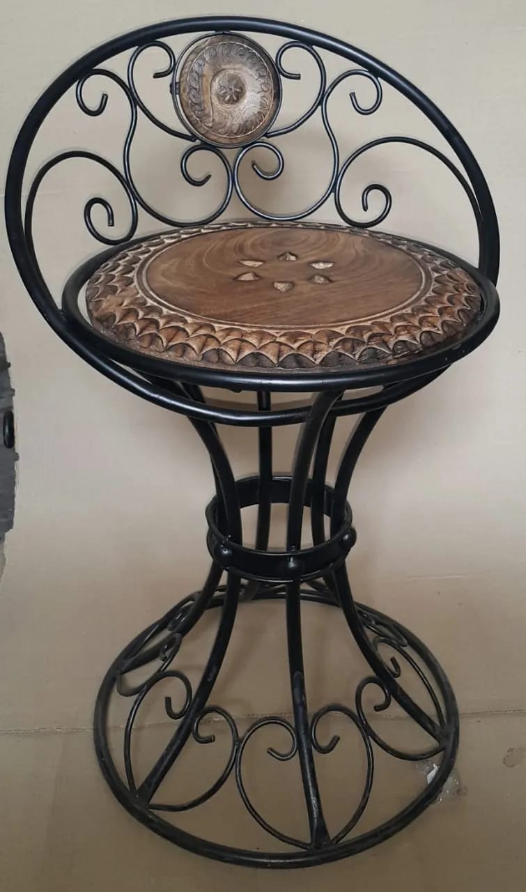 Iron frame Wooden Top Outdoor Dining Chair and Table, view 2