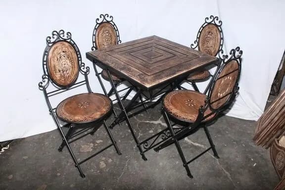Iron frame Wooden Top Outdoor Dining Chair and Table, view 7
