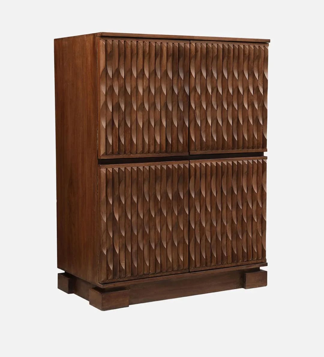 Isak Handmade Teak Wood Bar Cabinet Stylish Liquor and Wine Storage Cabinet for Glasses and Bottles Modern (Walnut Finish), view 2