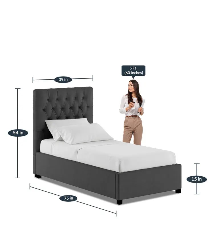 Isko Button Tufted Velvet Upholstered Single Bed with Storage Teak Wood Frame Luxury Space-Saving Bed for Modern Bedroom, view 4