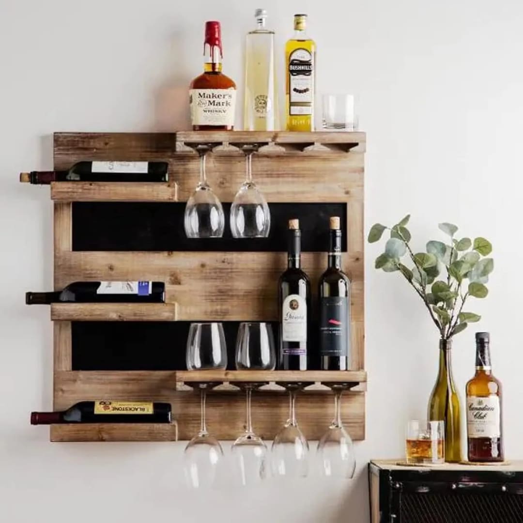 Jorden Design Elegant Wooden Wall Mounted Wine Rack, Bar Cabinet with, Wall Hanging Mini Bar for Home (Natural)