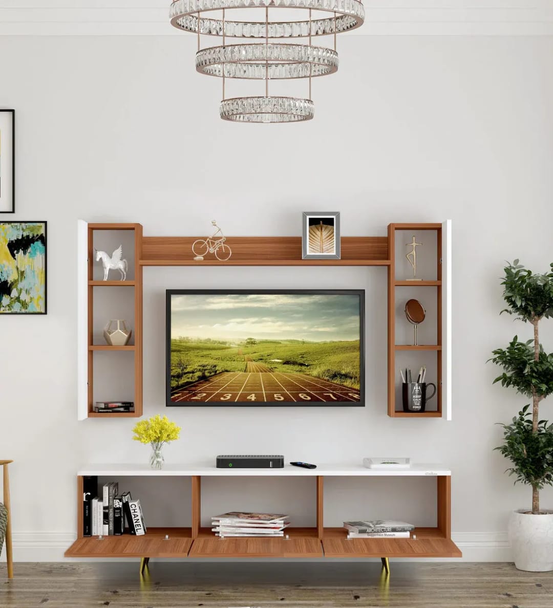 Kaydon TV Unit in Walnut Finish for TV's up to 43" Modern Media Console with Versatile Storage Stylish Entertainment Center for Living Room