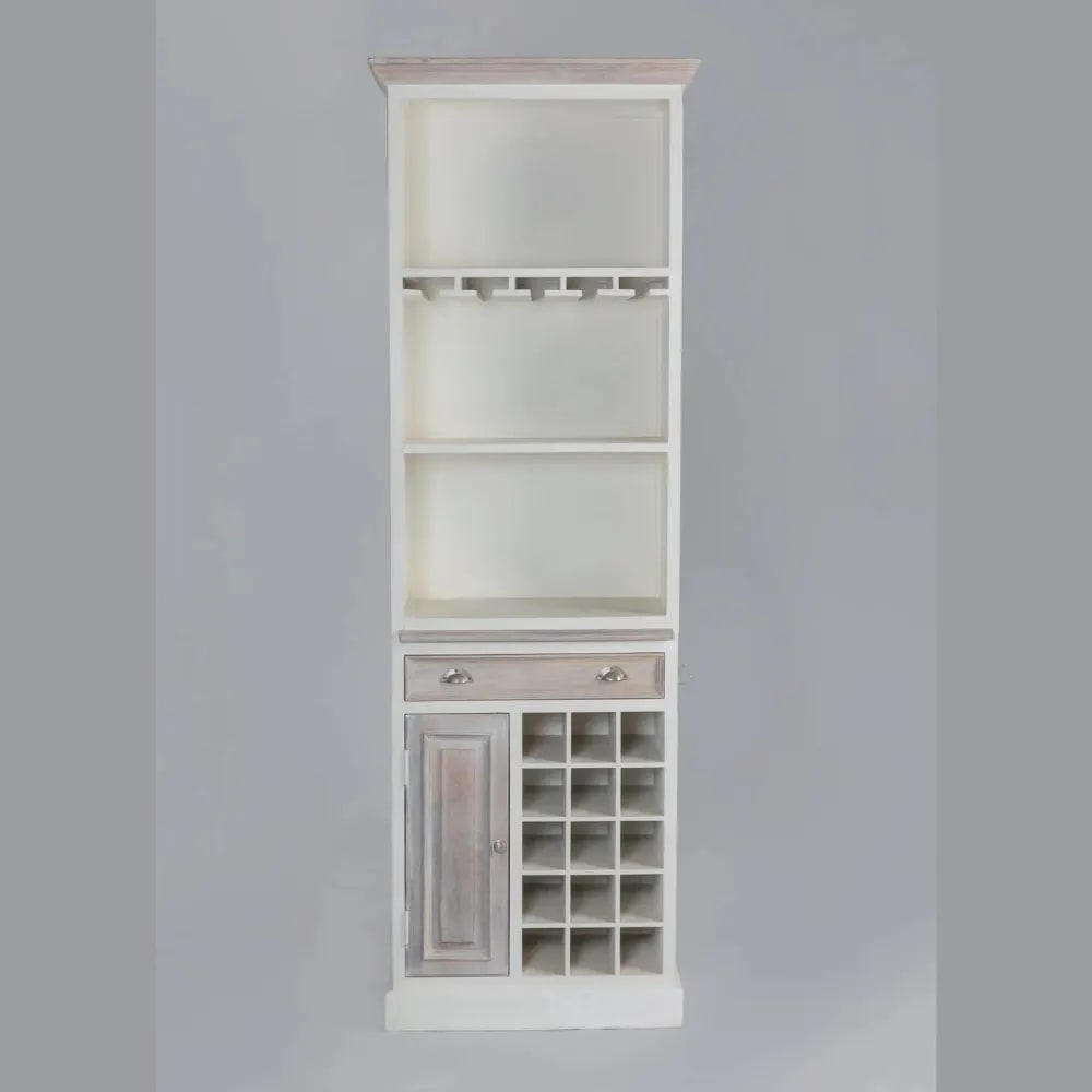 Kennet Handmade Teak Wood Bar Cabinet Stylish Liquor and Wine Storage Cabinet for Glasses and Bottles Modern Rustic Design (White), view 2