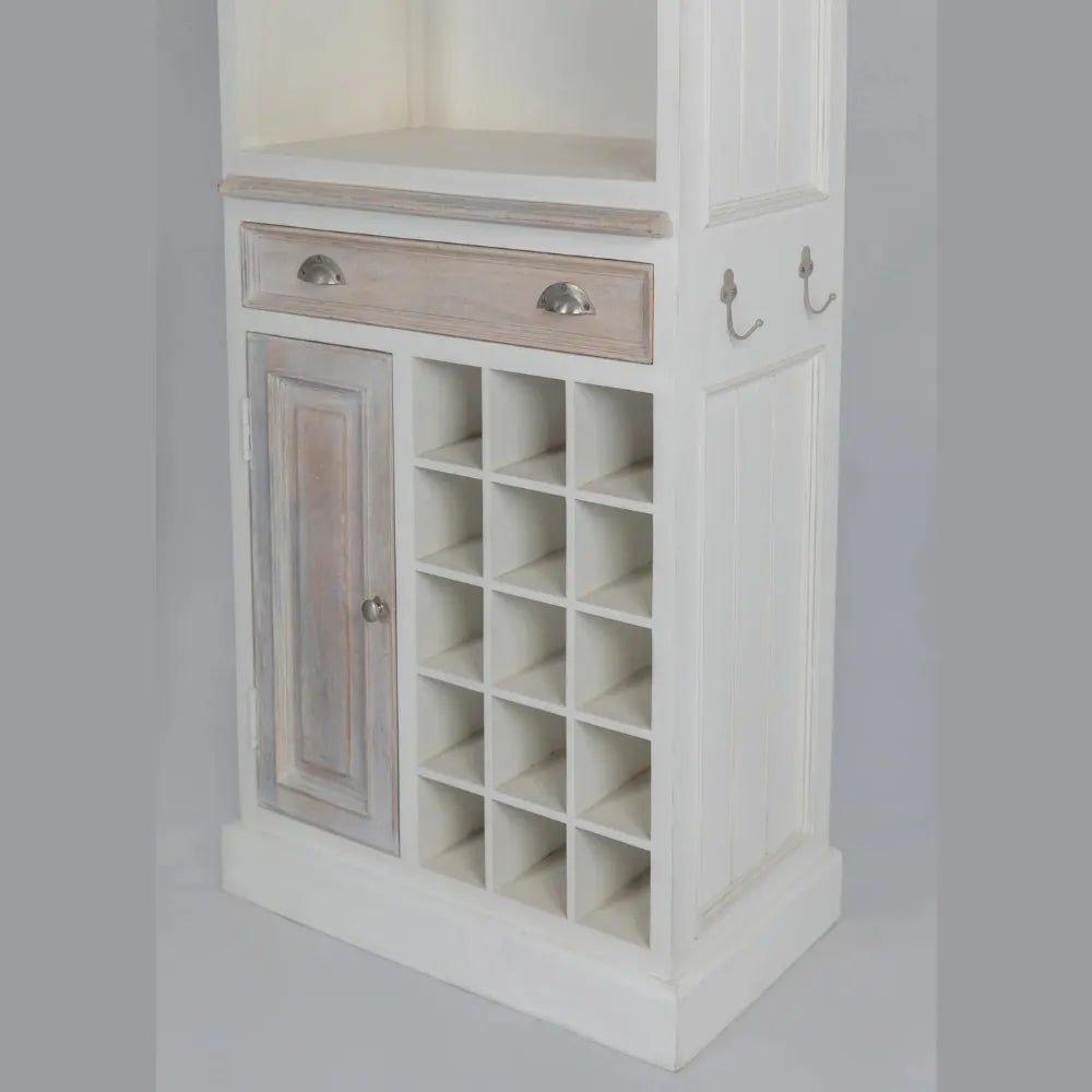 Kennet Handmade Teak Wood Bar Cabinet Stylish Liquor and Wine Storage Cabinet for Glasses and Bottles Modern Rustic Design (White), view 5