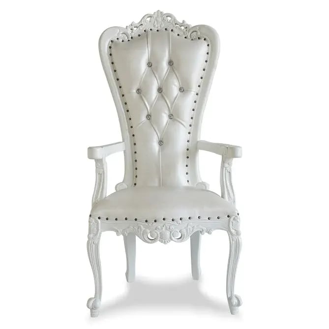 Luxurious High Back Button Tufted Teak Wood Throne Chair Royal Wedding Chair, Elegant King & Queen (Silver)