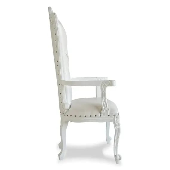 Luxurious High Back Button Tufted Teak Wood Throne Chair Royal Wedding Chair, Elegant King & Queen (Silver), view 3
