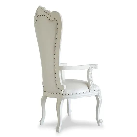 Luxurious High Back Button Tufted Teak Wood Throne Chair Royal Wedding Chair, Elegant King & Queen (Silver), view 4