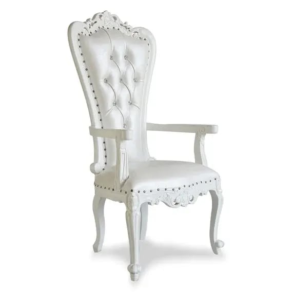 Luxurious High Back Button Tufted Teak Wood Throne Chair Royal Wedding Chair, Elegant King & Queen (Silver), view 5